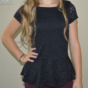 Bobeau Black Lace A-line Blouse